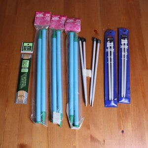 Lot of knitting needles for the avid or beginner knitter, sizes: 8, 11, 19